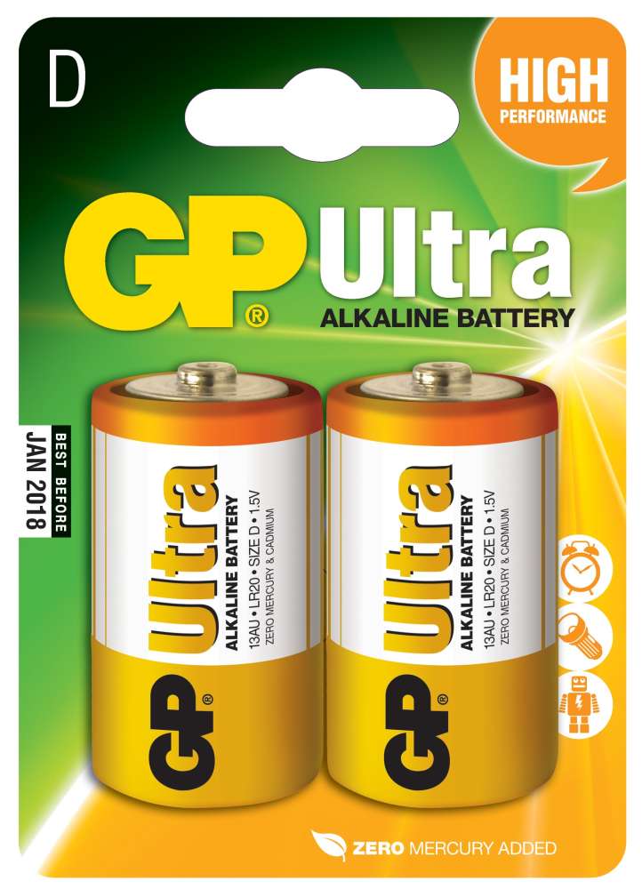 baterie GP Ultra Alkaline, LR20, velké mono D, blistr 2 ks, 1,5 V 0.29 Kg TOP Sklad4 605509 26