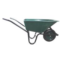 TOPTRADE kolečko zahrádkářské, plastová korba zelená, kolo nafukovací, 100 l (1)