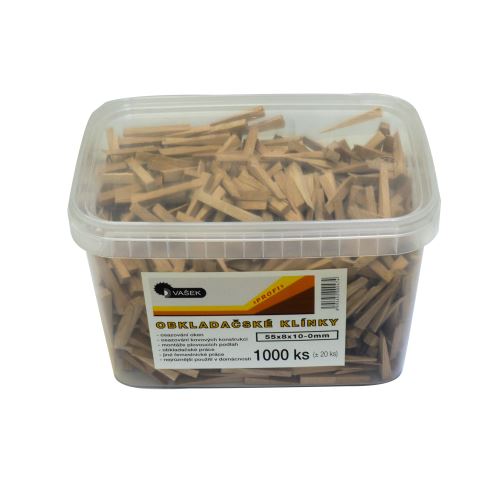 klínky dřevěné, obkladačské, balení 1000 ks, 55 x 8 x 10 – 0 mm - BAZAR - poškozený obal (1)