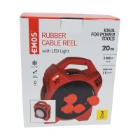 kabel prodluž., černý, na odvíjecím bubnu, 4 zásuvky, 20m, 230V/13A, LED reflektor (1)