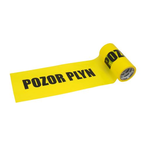 TOPTRADE páska výstražná, nelepící, "Pozor plyn", žlutá, 22 cm x 0,07 mm x 50 m