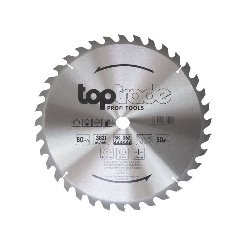 TOPTRADE kotouč pilový, na dřevo, s SK plátky, 36 zubů, 400 x 3,5 x 30 mm