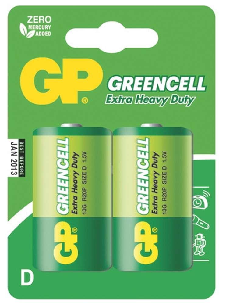 baterie GP Greencell, zinko – chloridová, R20, velké mono D, blistr 2 ks, 1,5 V 0.21 Kg TOP Sklad4 605504 17
