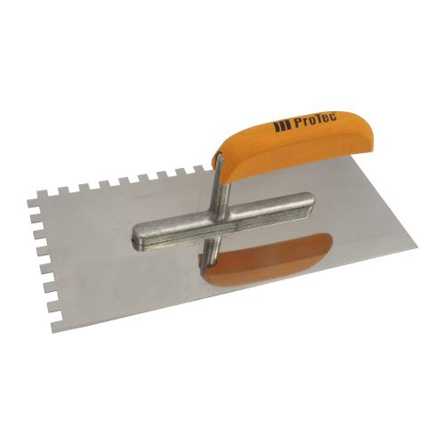 ProTec hladítko, nerezové EURO,  s dřevěnou rukojetí, zub 10 mm, 280 x 130 mm