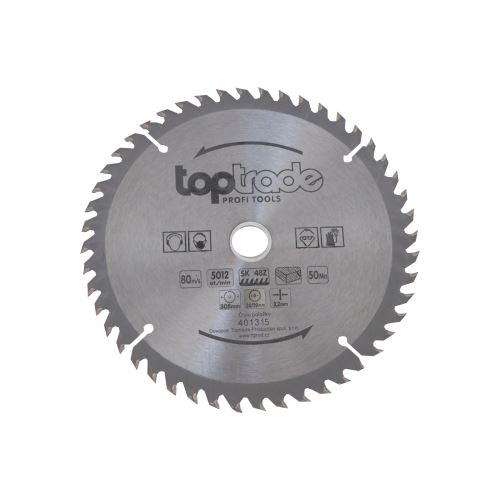 TOPTRADE kotouč pilový, na dřevo, s SK plátky, 48 zubů, 305 x 3,2 x 30/20 mm