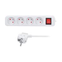 přívod prodlužovací 4 zásuvky, 2 m, 3 x 1mm2, bílý, vypínač