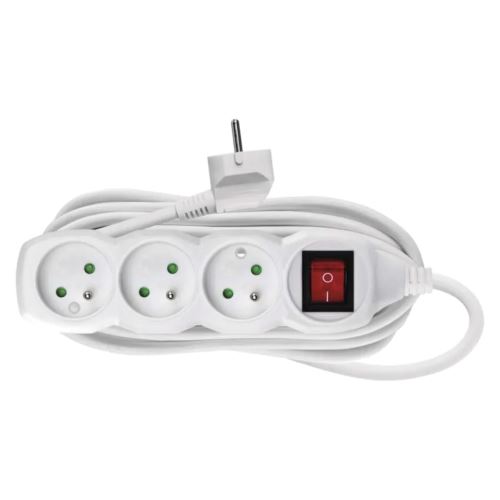 kabel prodlužovací, bílý, 3 zásuvky, s vypínačem, 7 m, ~ 250 V / 10 A (2)