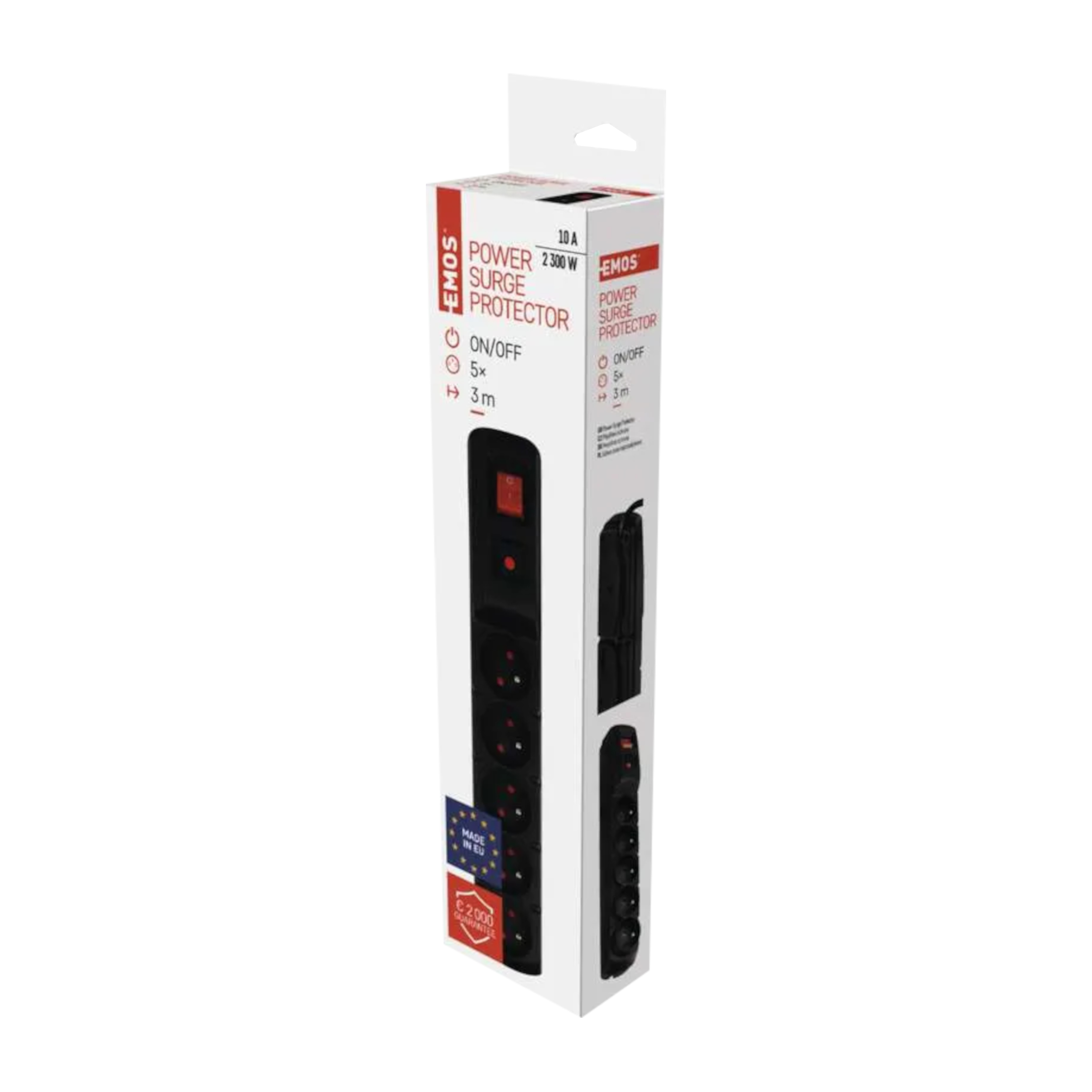 kabel prodlužovací, černý, 5 zásuvek s přepěťovou pojistkou a vypínačem,3 m,~250V/10A 0.61 Kg TOP Sklad4 605694 8595025385987