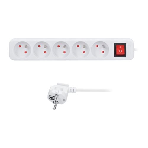 kabel prodlužovací, bílý, 5 zásuvek, s vypínačem, 3 m, ~ 250 V / 10 A