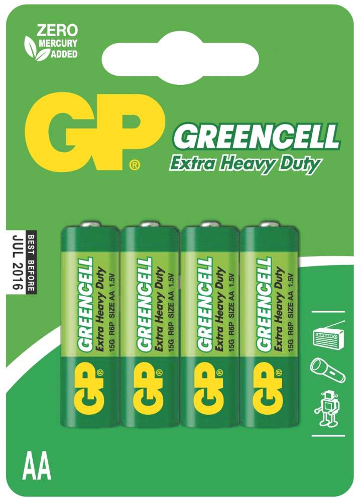 baterie GP Greencell, zinko – chloridová, R6, tužka AA, blistr 4 ks 1,5 V 0.08 Kg TOP Sklad4 605502 81