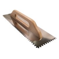 TOPTRADE hladítko nerezové, s dřevěnou rukojetí, zub 6 mm, 500 x 130 mm, standard