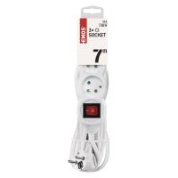 kabel prodlužovací, bílý, 3 zásuvky, s vypínačem, 7 m, ~ 250 V / 10 A (1)